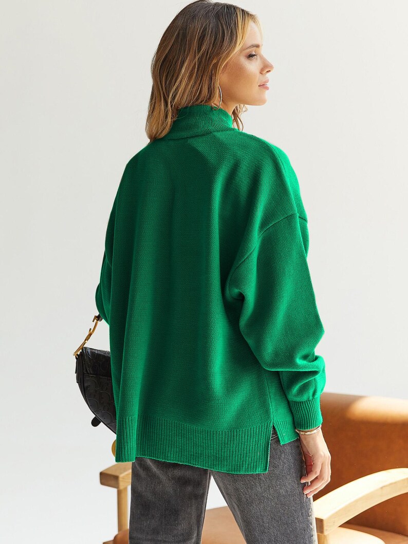 Suéter verde de gran tamaño - Suéteres de algodón suave - Suéter de punto clásico y elegante - Suéteres de otoño-primavera imagen 2