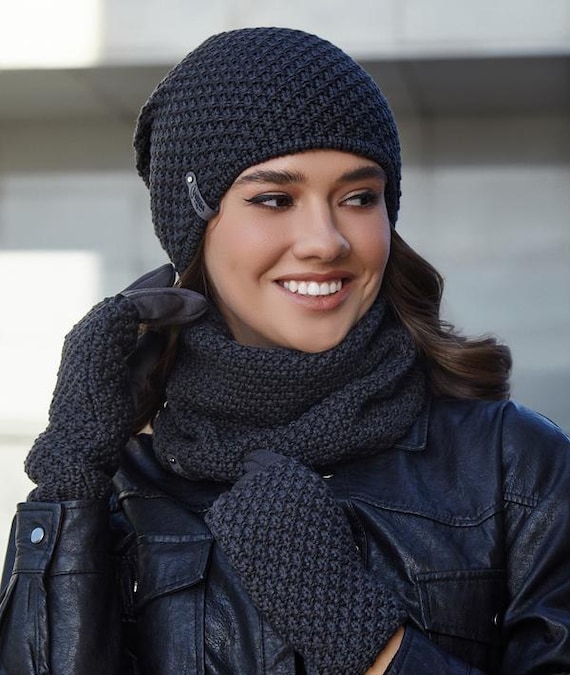 Bonnet et gants en coton faits main pour femme Accessoire d