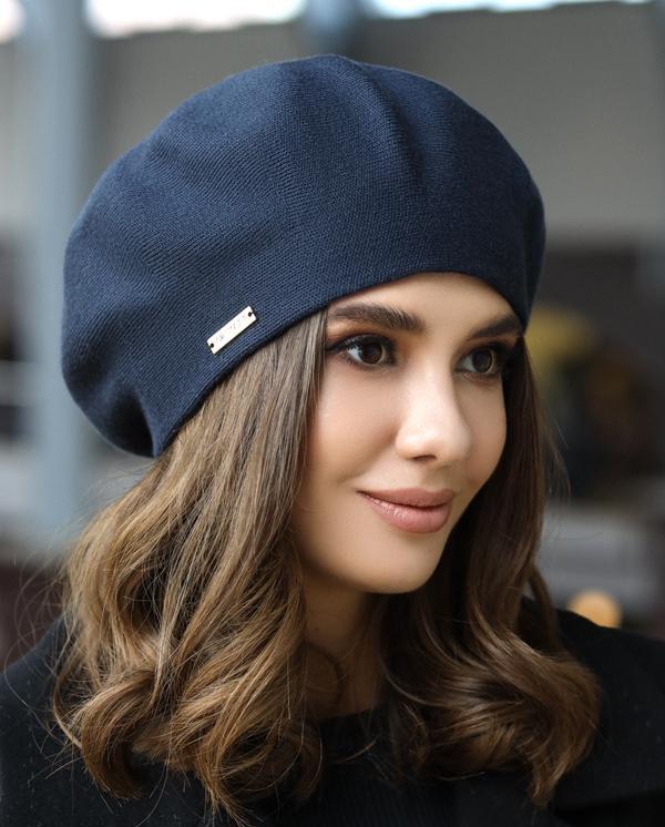 Navy Blue Wool Beret for Women With Satin Lining - Classic  display picture 2