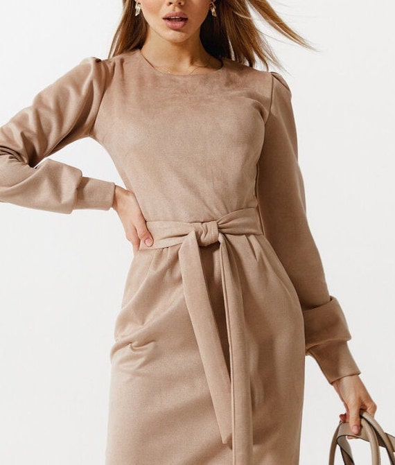 Women Spring Suede Dress Casual Wear 