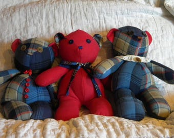 15" Memory bear. Made from your loved one's clothes. Handmade. Custom. OOAK. Remembrance. Keepsake Teddy Bear. Memorialize. Made to Order.