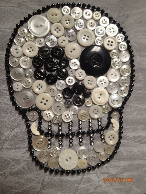 Halloween Skull. Halloween Décor. Button Art. Button Artwork. Vintage Buttons. Skull Artwork. Handmade. One-of-a-Kind. Unique. Custom Made.