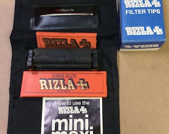 Vtg Mini Maxi Rizla Limited Set Case  2 Rolling Machine, Filters, 4 Rizla Limted Unused