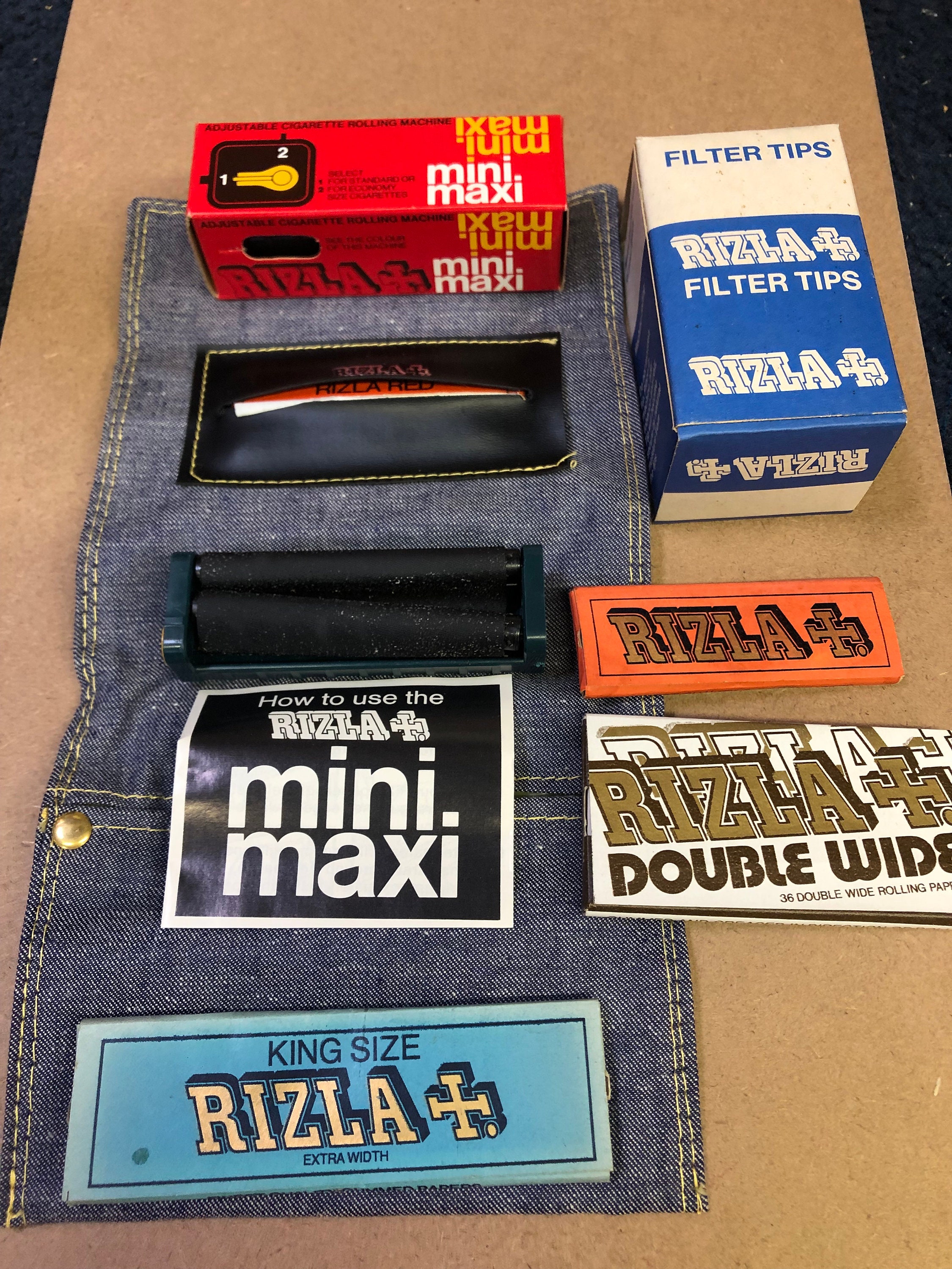 Vtg Mini-maxi Rizla Limited 2 Rolling Machine 4 Papers, Case, Filters Denim  Case 1970's