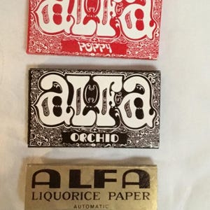 Vintage/New unused lot of 3 Alfa Poppy, Orchid, Liquorice tobacco rolling paper fresh