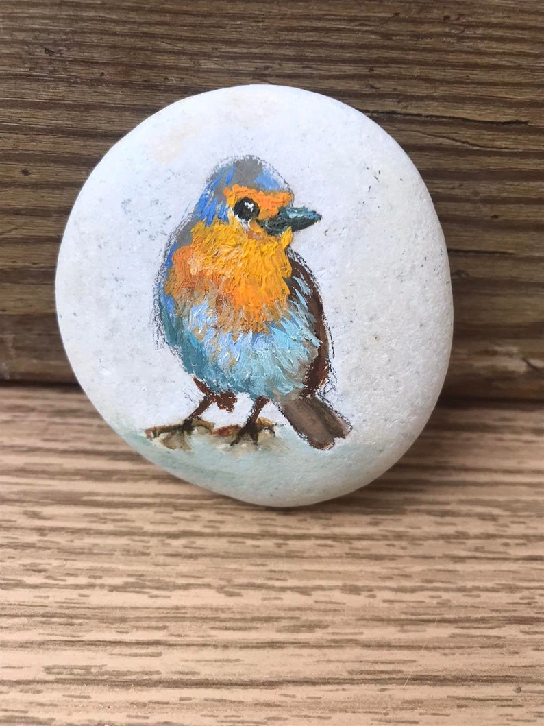 Robin bird oil painting on stone Robin art rock Bird Art | Etsy