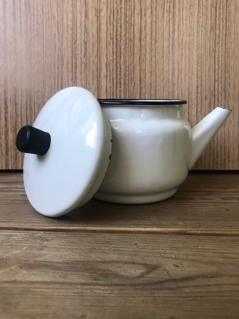 White vintage enamel metal teapot Soviet Small enamel tea Etsy