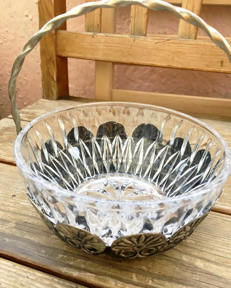 Crystal Basket Bowl Vintage USSR Vintage Soviet vase candy glass Metal Russian clear Glass Candy Bowl Candy vase dish Rare vase sweets