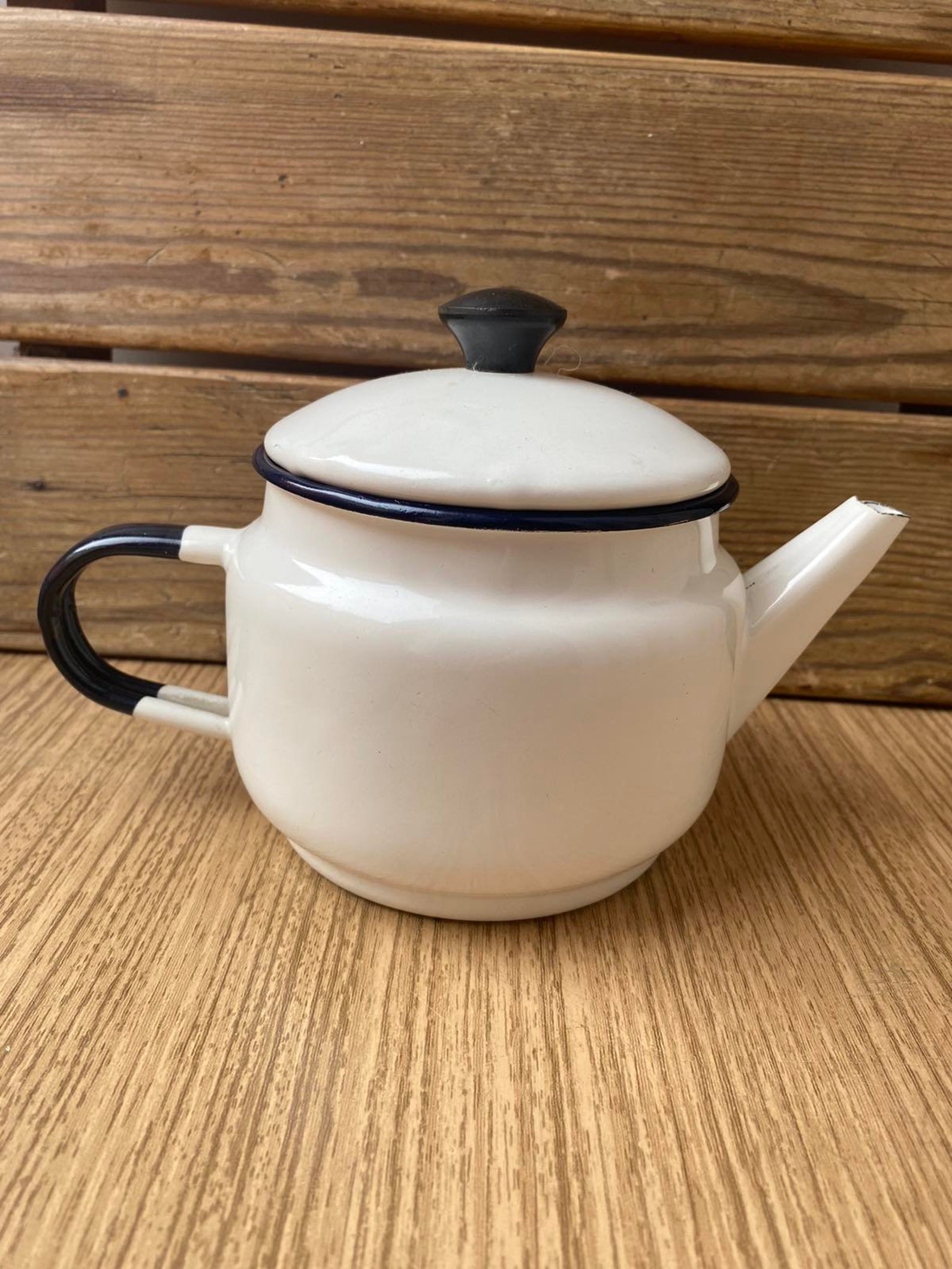White vintage enamel metal teapot Soviet Small enamel tea Etsy