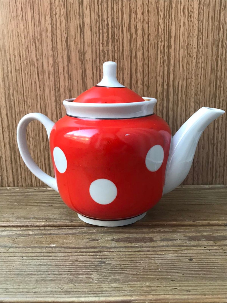 Vintage Porcelain Teapot Red polka dots Soviet big teapot Etsy