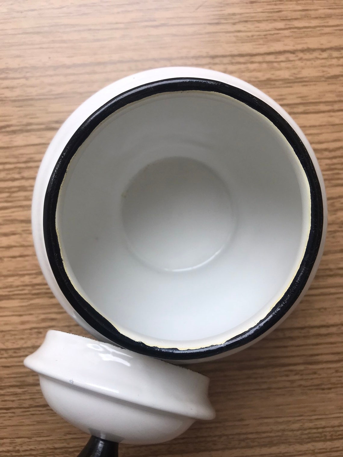 Vintage white round enamel sugar bowl with lid Soviet metal Etsy