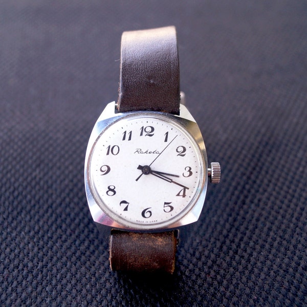 Vintage  men's watches Rocket - Soviet mechanical watch USSR -  ussr watch brown leather strap - russian watch- military watch - gift to him