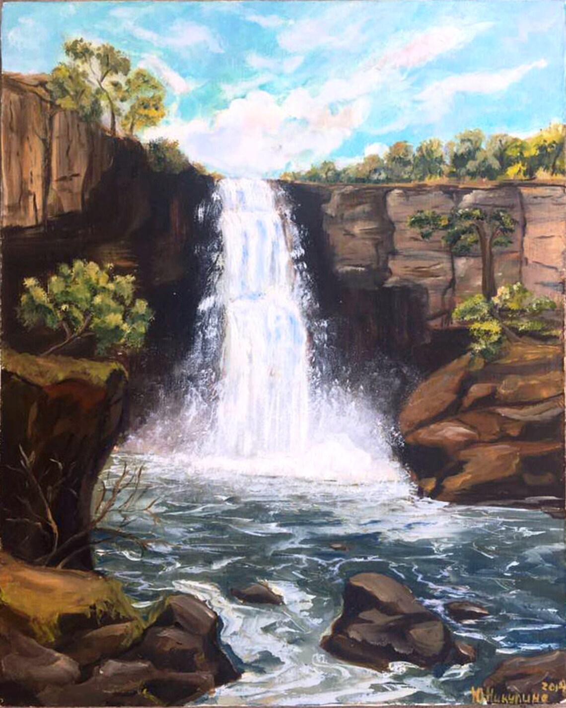 Oil Painting Waterfall Mountain Landscape on Canvas Original Etsy