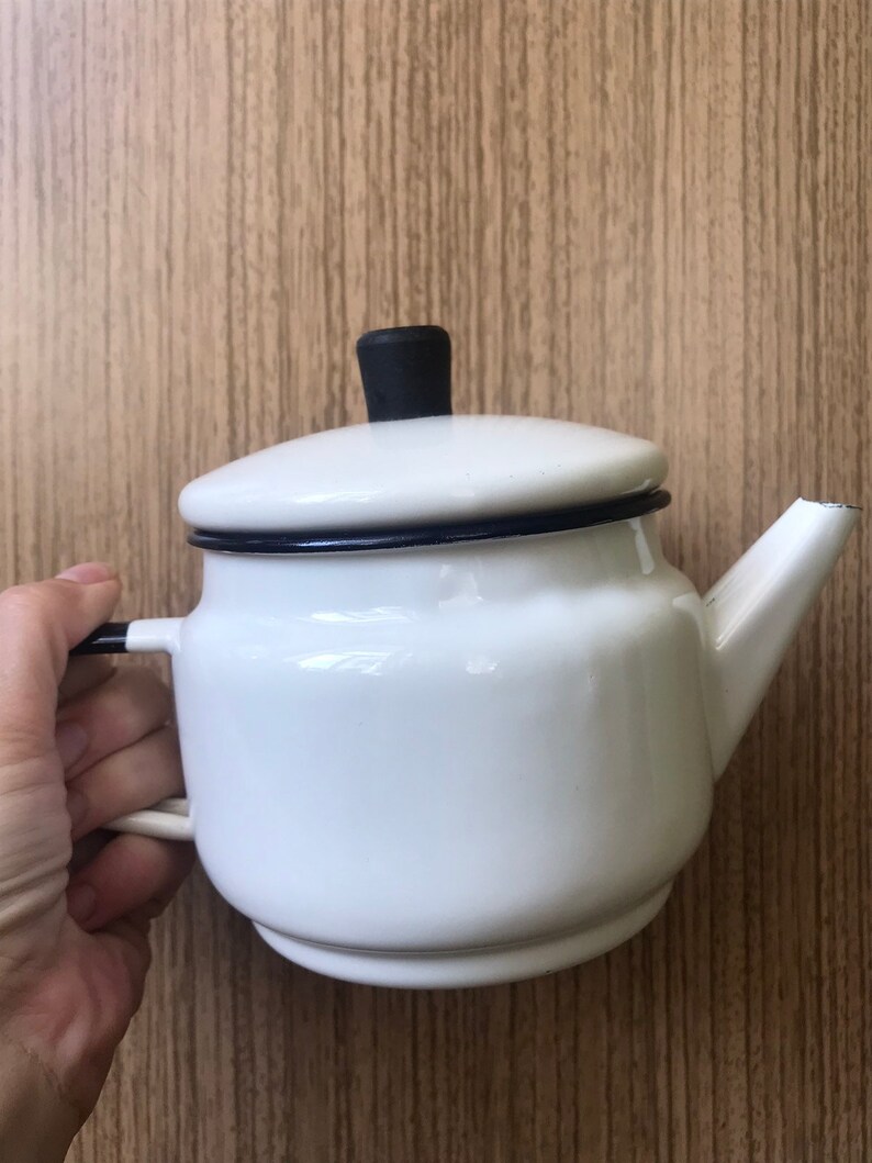 White vintage enamel metal teapot Soviet Small enamel tea Etsy