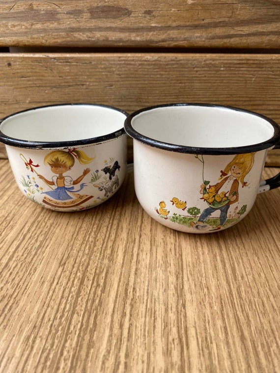 Drinkware Small mugs Russian metal enamel mug Set of 2 vintage enamel