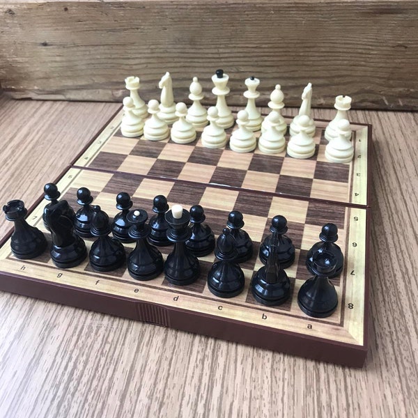 Vintage Soviet magnetic chess in a case- Russian table chess- Rare Classical Chess Set- travel Chess set USSR- road middle size chess game
