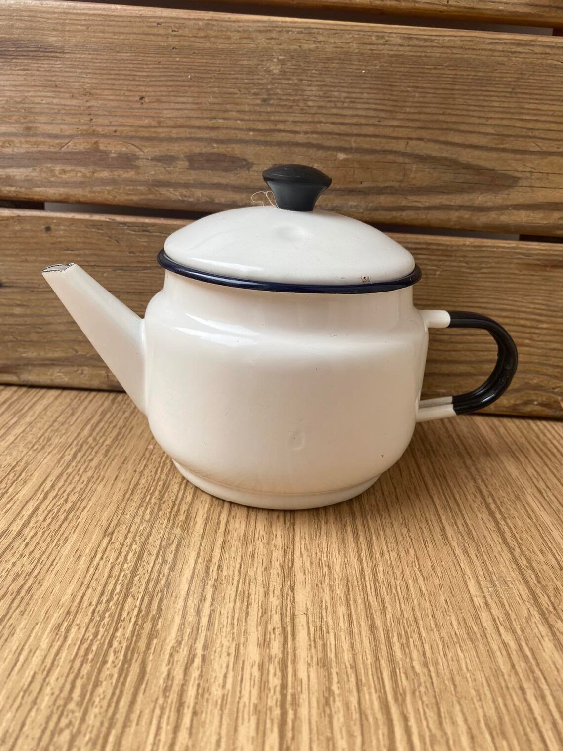 White vintage enamel metal teapot Soviet Small enamel tea Etsy