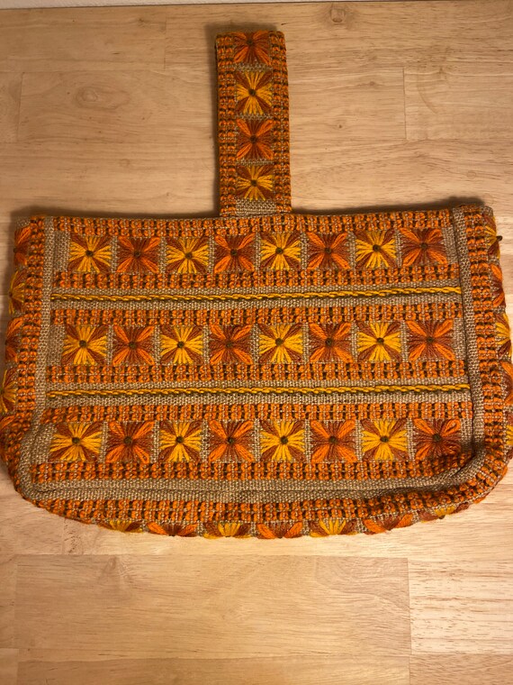 Vintage Amazing Hand Embroidered Tote Bag; 1970s … - image 1