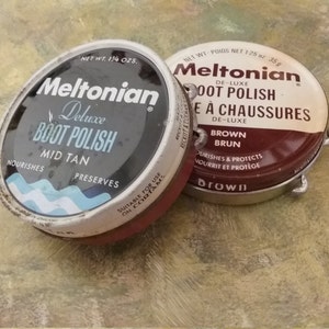 Vintage Meltonian Boot Polish Tins, 1960s, Set of 2, one Made in Britain, other Made in London