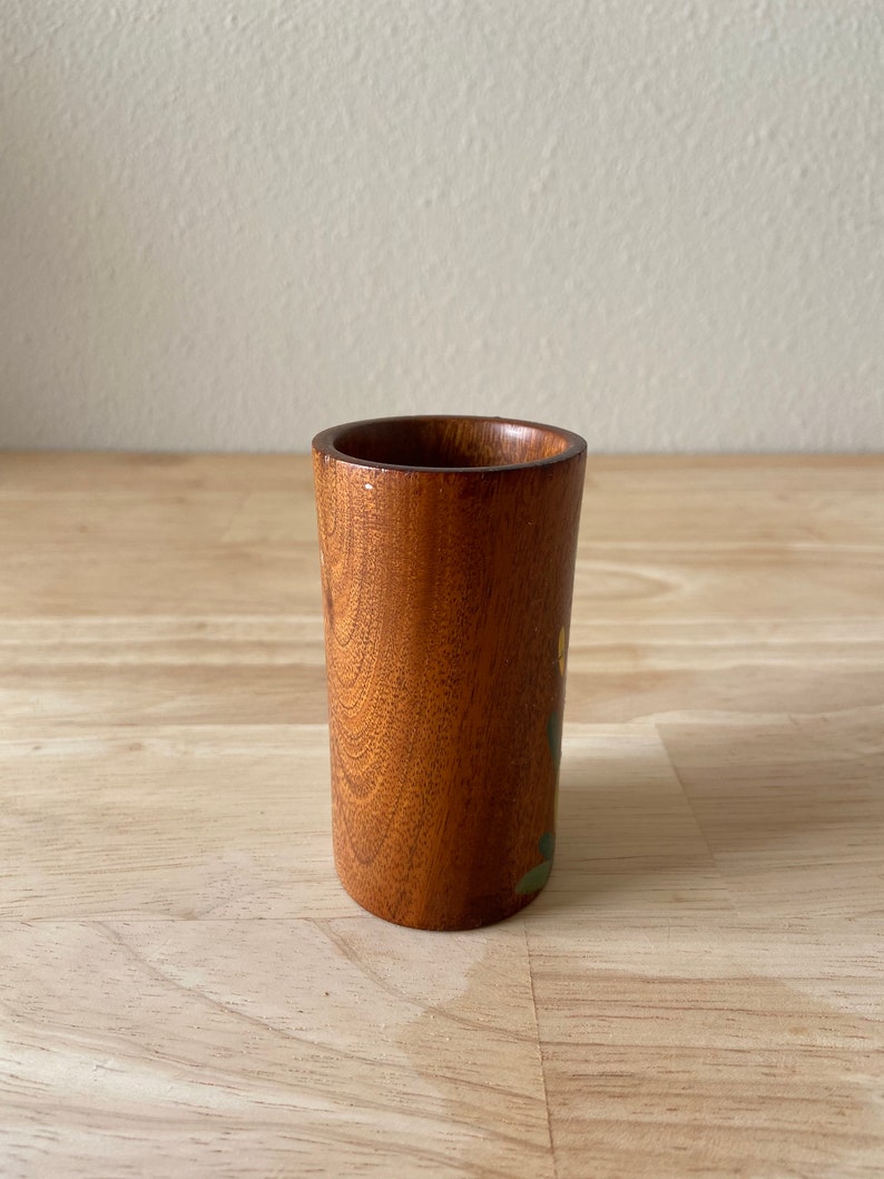 Shot Glass; Hand Painted Hummingbird Design Maybe a Pencil Cup? Vintage Costa Rica Wood Cup