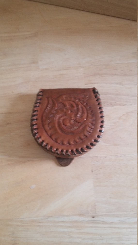 Vintage Handtooled Leather Coin Purse, Lovely Desi