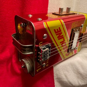 Three String Gas Can Guitar With Magnetic Pickup, Tejas Cigar Box Gox Co. San Antonio, Tx.