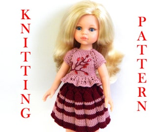 Knitting pattern PDF digital product Outfit " Barberry "- top and skirt for doll 12, 13, 14 inches Master Class clothes doll Paola Reina