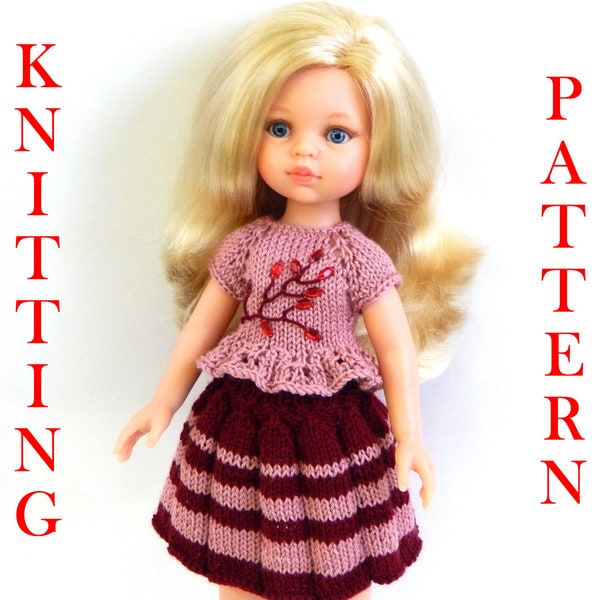 Knitting pattern PDF digital product Outfit " Barberry "- top and skirt for doll 12, 13, 14 inches Master Class clothes doll Paola Reina