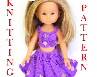 PDF Knitting pattern Doll clothes 12, 13, 14 inch (32-35cm) Outfit- knit skirt oblique folds and top Corolle Little Darling Paola Reina doll