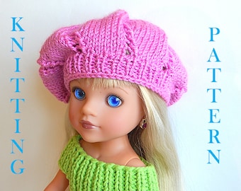 Digital Knitting pattern PDF Hat Beret Cap for dolls 12"  13" 14" 15" inches Knitted hat doll 13 inches knitted beret for dolls