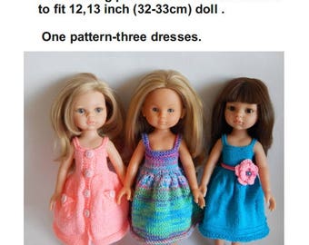 Knitting pattern dress with pockets PDF Fits for dolls Paola Reina Corolle Les Cheries Antonio Juan Munecas outfit doll 13 Dianna Effner.