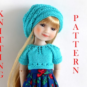 Knitting pattern PDF Outfit - Top and beret dolls Ruby Red doll Fashion Friends 14.5 inches WellieWisher Glitter Girls
