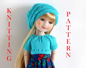 Knitting pattern PDF Outfit - Top and beret dolls Ruby Red doll Fashion Friends 14.5 inches WellieWisher Glitter Girls