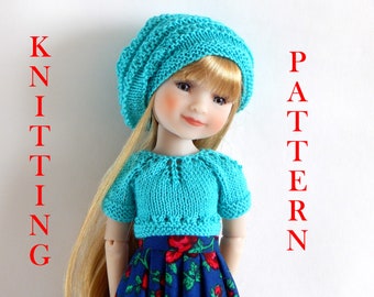 Knitting pattern  Outfit fits dolls Ruby Red Fashion Friends, WellieWisher, Glitter Girls Top and hat PDF 15inches
