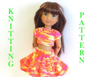 Knitting pattern "Sun" PDF Outfit- Skirt and top dolls 12.13 inches Paola Reina,Corolle,LD,Siblies Ruby Red knit with two knitting needles