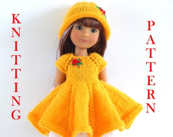 Knitting pattern PDF Outfit " Caramel " - Dress and hat for dolls 12,13 inches Siblies Ruby Red Paola Reina