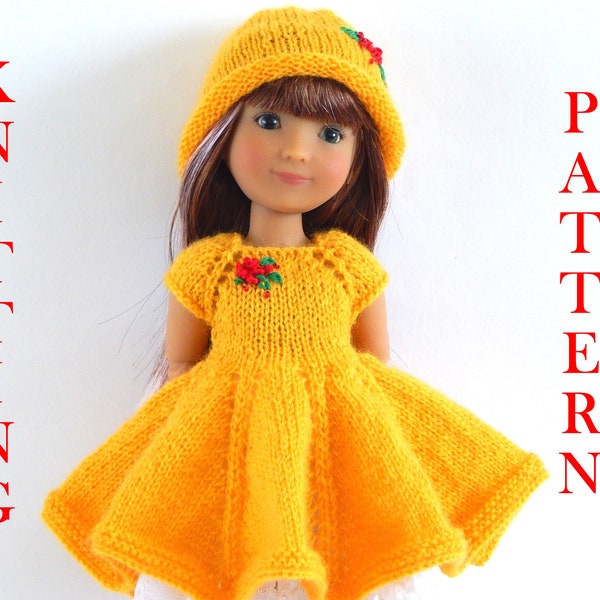 Knitting pattern PDF Outfit " Caramel " - Dress and hat for dolls 12,13 inches Siblies Ruby Red Paola Reina