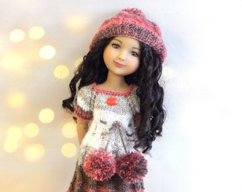 Outfit dolls Ruby Red Fashion Friends Clothes doll 14,5 inches Dress, hat angora melange yarn with lurex Clothes handmade