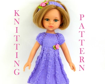 Knitting pattern PDF dress " Rozelunn" and headband Outfit dolls 13.14 inches Paola Reina,Corolle,LD 32-34 cm knit with two knitting needles