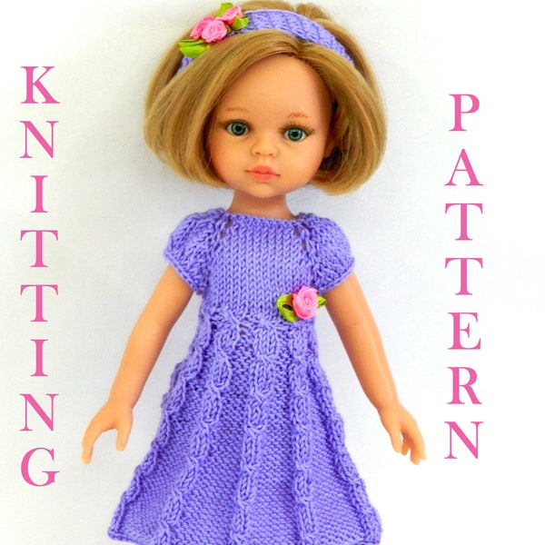 Knitting pattern PDF dress " Rozelunn" and headband Outfit dolls 13.14 inches Paola Reina,Corolle,LD 32-34 cm knit with two knitting needles