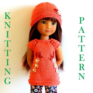 Strickanleitung PDF Outfit Tunika und Mütze für Puppen 32,5 cm Siblies Ruby Red auf 2 Nadeln gestrickte Kleiderpuppe