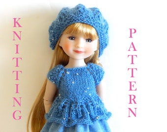 Knitting pattern PDF Outfit - Top and hat dolls 14,14,5,15 inches knit clothes Model-Ruby Red doll Fashion Friends knit two needles RRFF