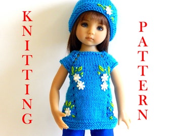 Knitting pattern PDF Outfit doll 1 inches Tunic and hat knit on 2 needles Model-doll Little Darling Dianna Effner