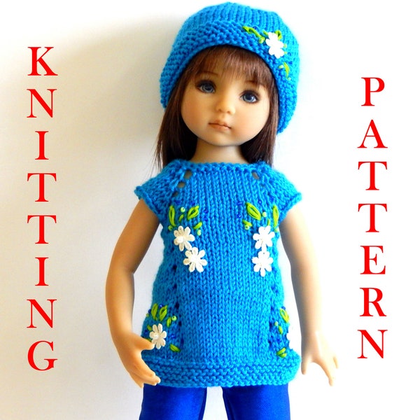 Knitting pattern PDF Outfit doll 1 inches Tunic and hat knit on 2 needles Model-doll Little Darling Dianna Effner