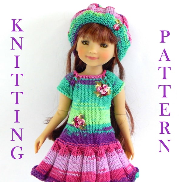 Knitting pattern PDF Outfit -Dress " Sophia "and Hat for dolls 14,5-15 inches knitted clothes Model-Ruby Red doll Fashion Friends
