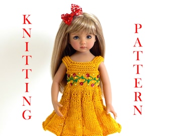 Knitting Pattern Dress "August" PDF doll clothes to fit 12, 13, 14 inch 32-35cm Outfit  Little Darling Paola Reina Corolle 13 doll