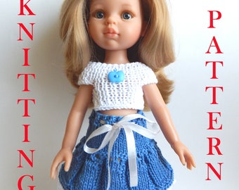 PDF Knitting pattern  dolls clothes to fit 12, 13, 14 inch (32-35cm) doll and comprises of skirt and top English