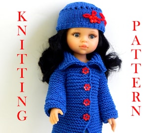 Knitting pattern PDF Cardigan and hat for 13 inch dolls  Paola Reina Corolle  Little Darling kniting coat doll knit with 2 straight needles
