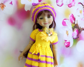 Outfit Ruby Red doll Fashion Friends 14.5 inces Clothes handmade-knitted dress and hat color-yellow and purple