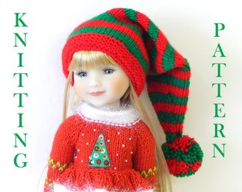 Knitting pattern Santa hat Christmas for dolls 14,15 inch fits dolls Ruby Red Fashion Friends Wellie Wisher gnome hat knitGlitter Girls